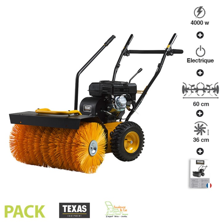 Balayeuse thermique brosse rotative 5,4cv largeur travail 3AV   1AR 60cm Texas Sweep 650TGE