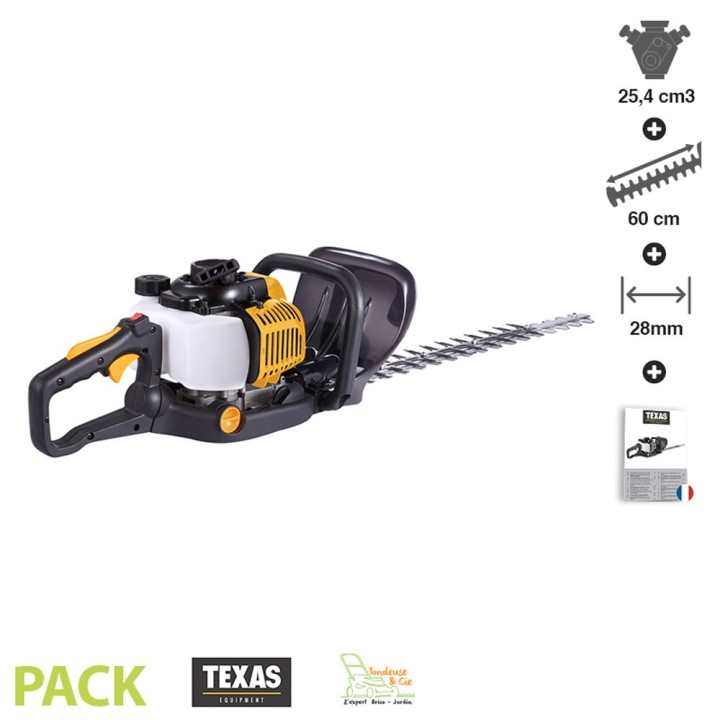 Taille haies 2 temps 22,5cm3 lame 60cm poignée tournante 180° Texas HTD2600